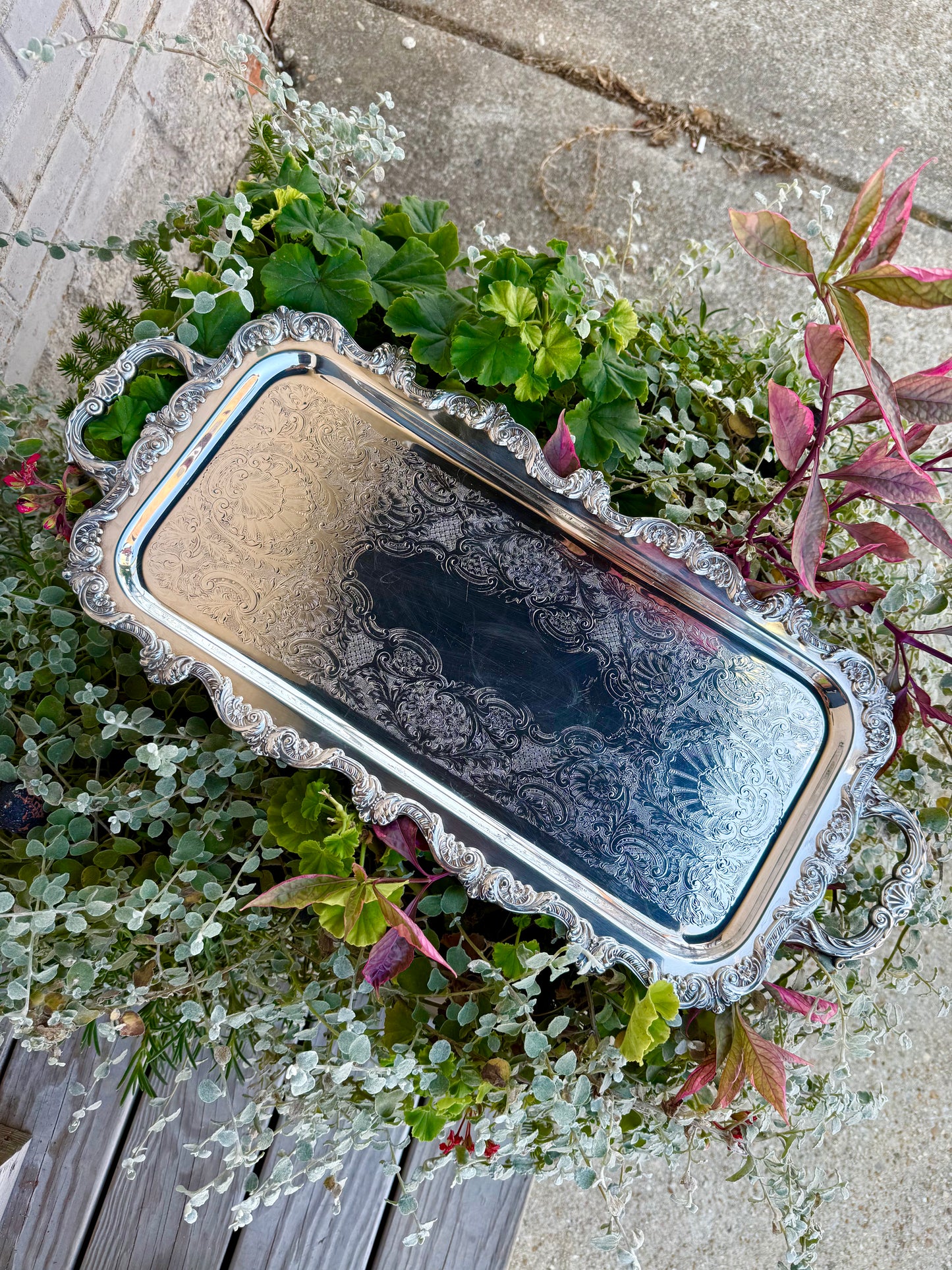 Vintage Silver Plated Rectangular Tray w/ Handles