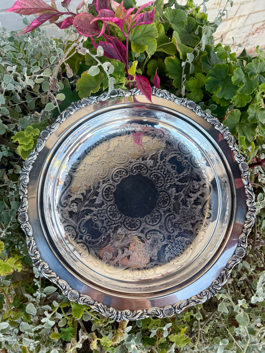 Vintage Silver Plated Round Footed Tray