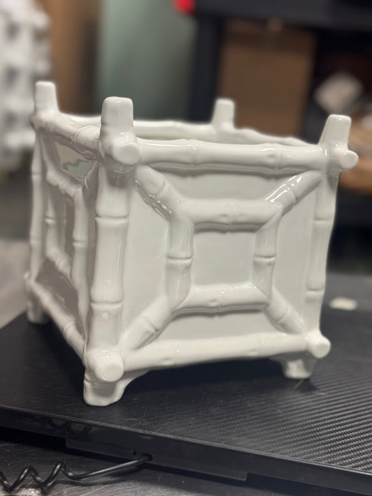 White Porcelain Bamboo Square Planter