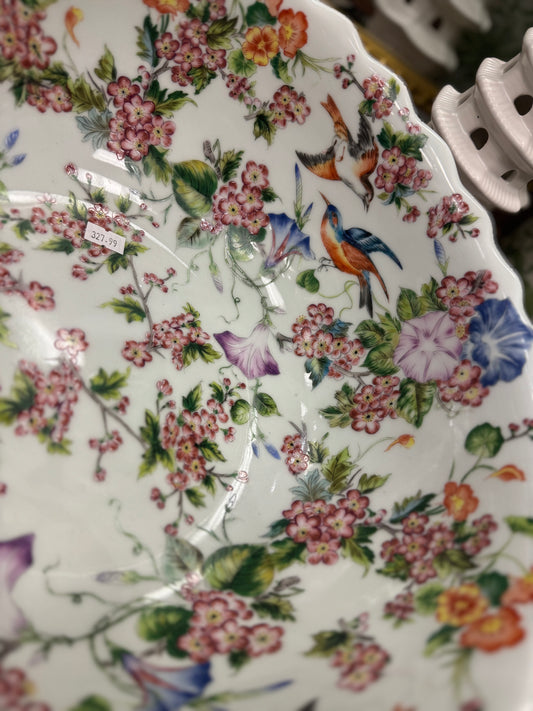 14” Floral & Bird Bowl