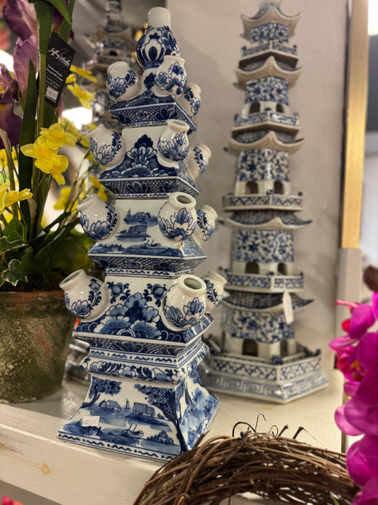 23” Blue & White Chinoiserie Pagoda