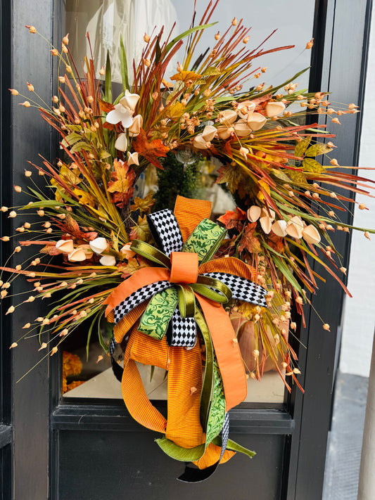 30” Golden Harvest Glow Wreath with Bow