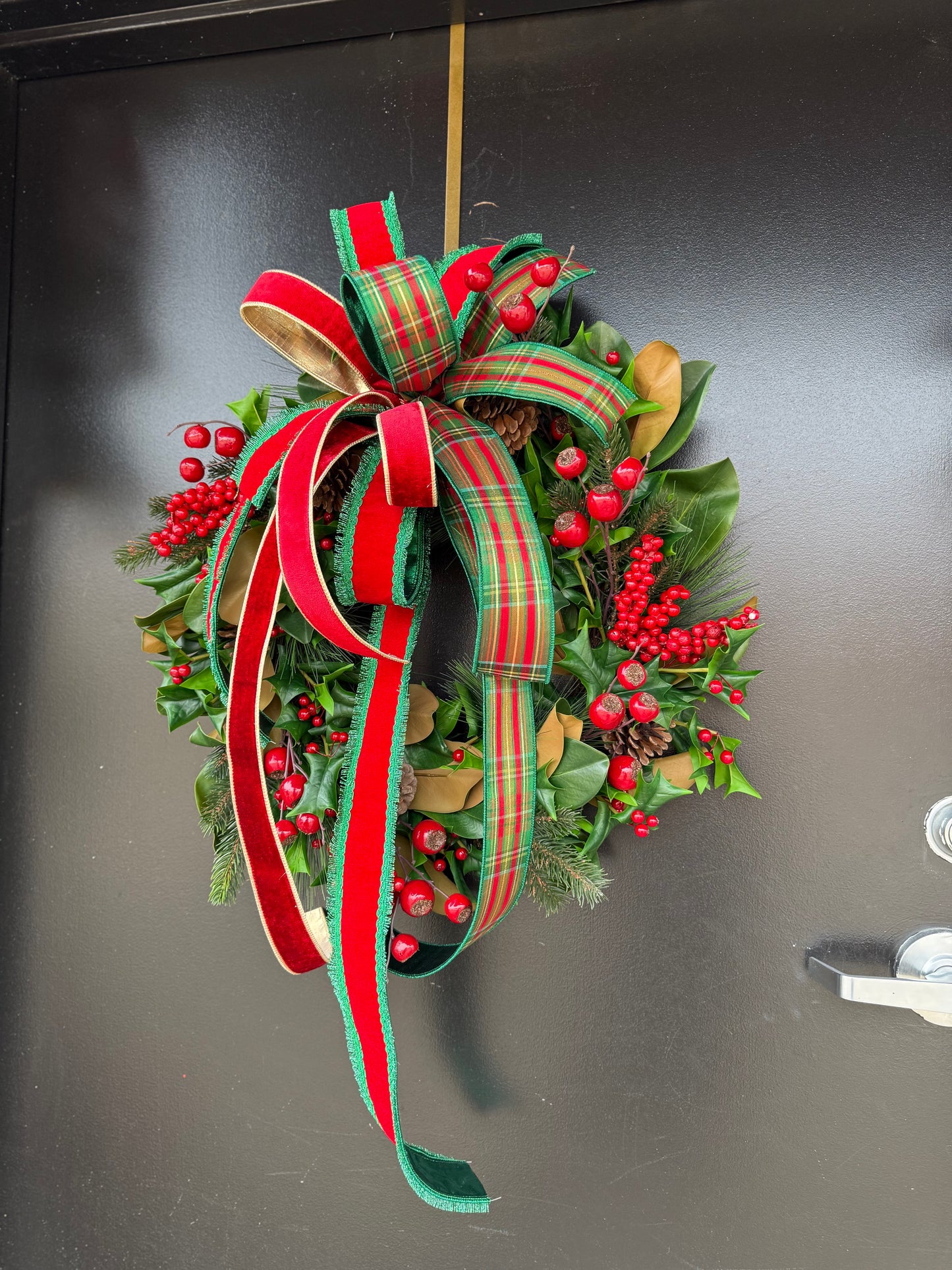 “Plaid Berries & Pinecones” Christmas Wreath