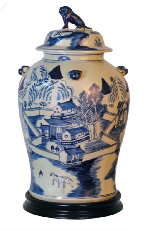 Blue Willow Chinoiserie Temple Jar