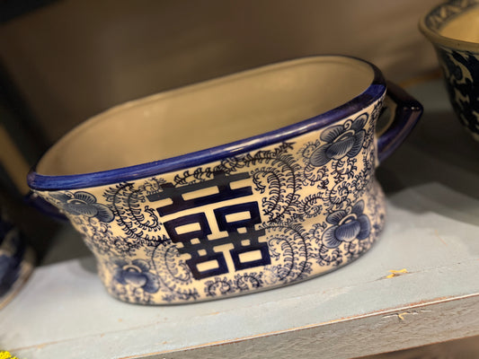 14.5” Blue & White Chinoiserie Planter