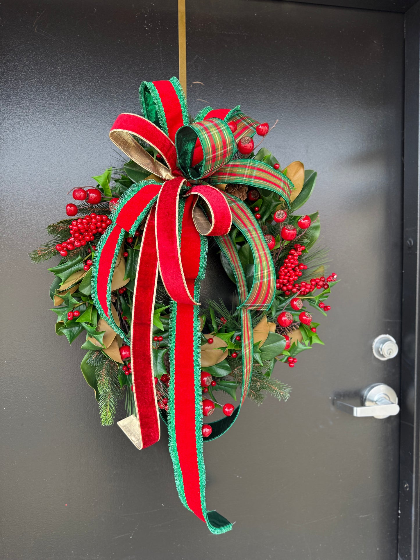 “Plaid Berries & Pinecones” Christmas Wreath