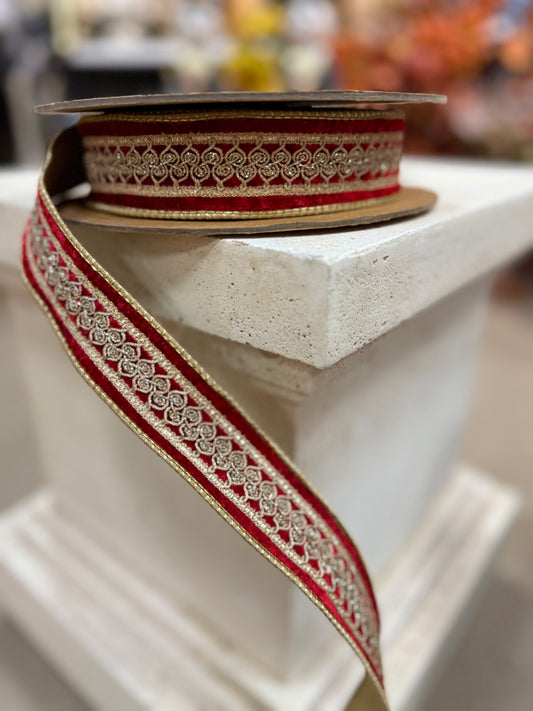 1.5” Sheldon Velvet Double Fused Metallic Red Ribbon