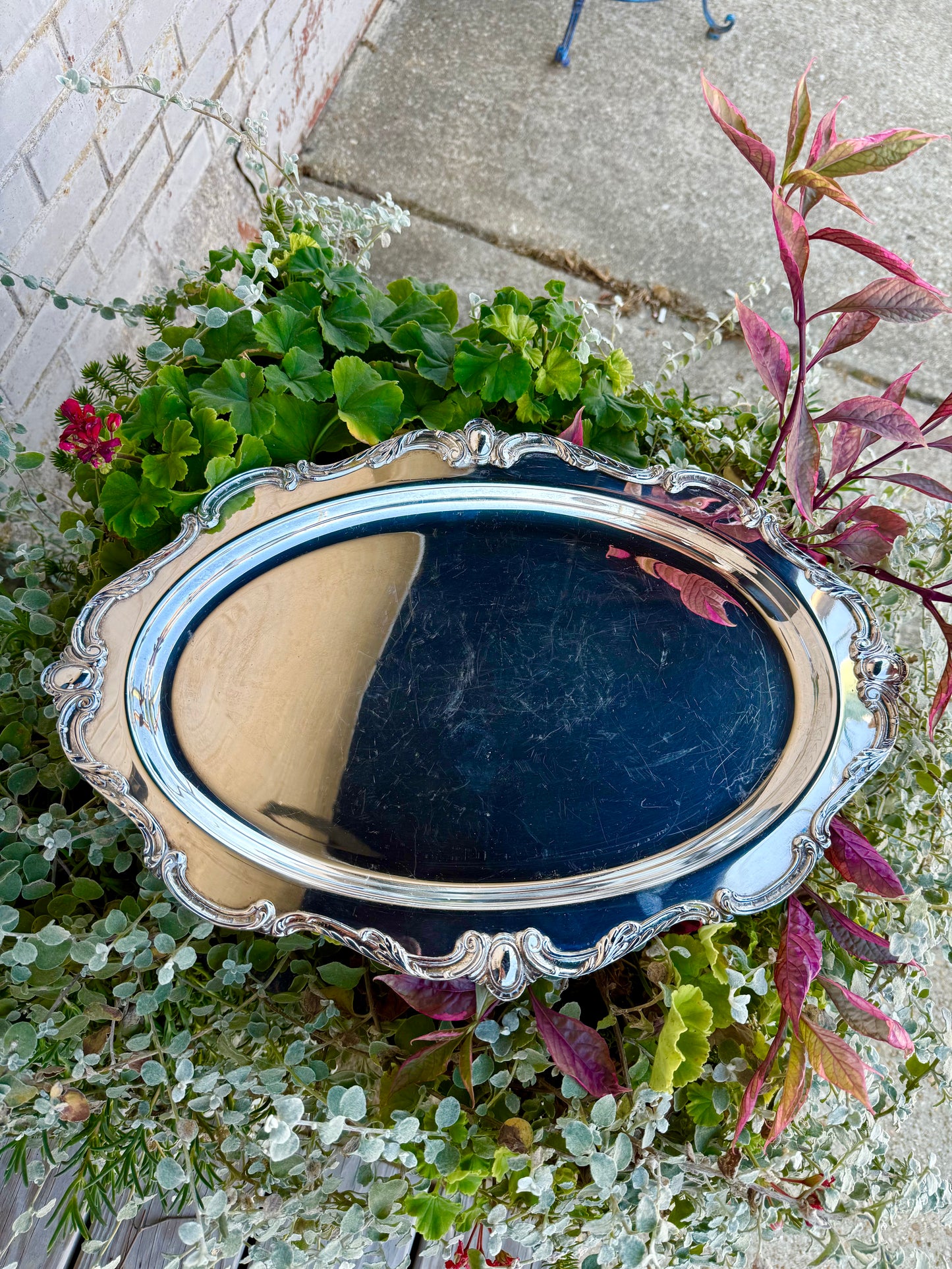 Vintage Silver Plated Oval Platter (scratches)