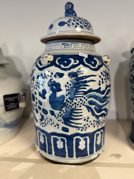18” Authentic Blue & White Chinoiserie Temple Jar