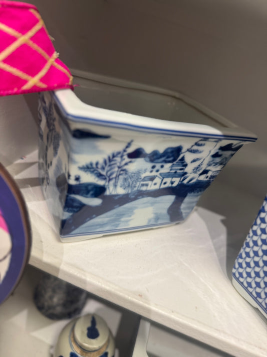 Blue & White Rectangle Planter
