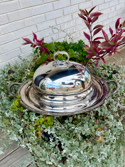 Vintage Silver Plated Engraved Meat Dome w/ Platter