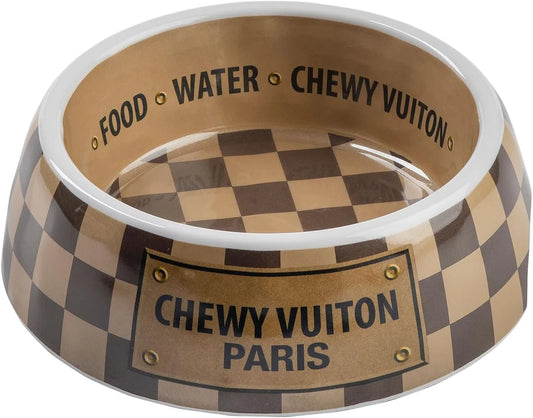 Checker Chewy Vuiton Pet Bowl - MEDIUM