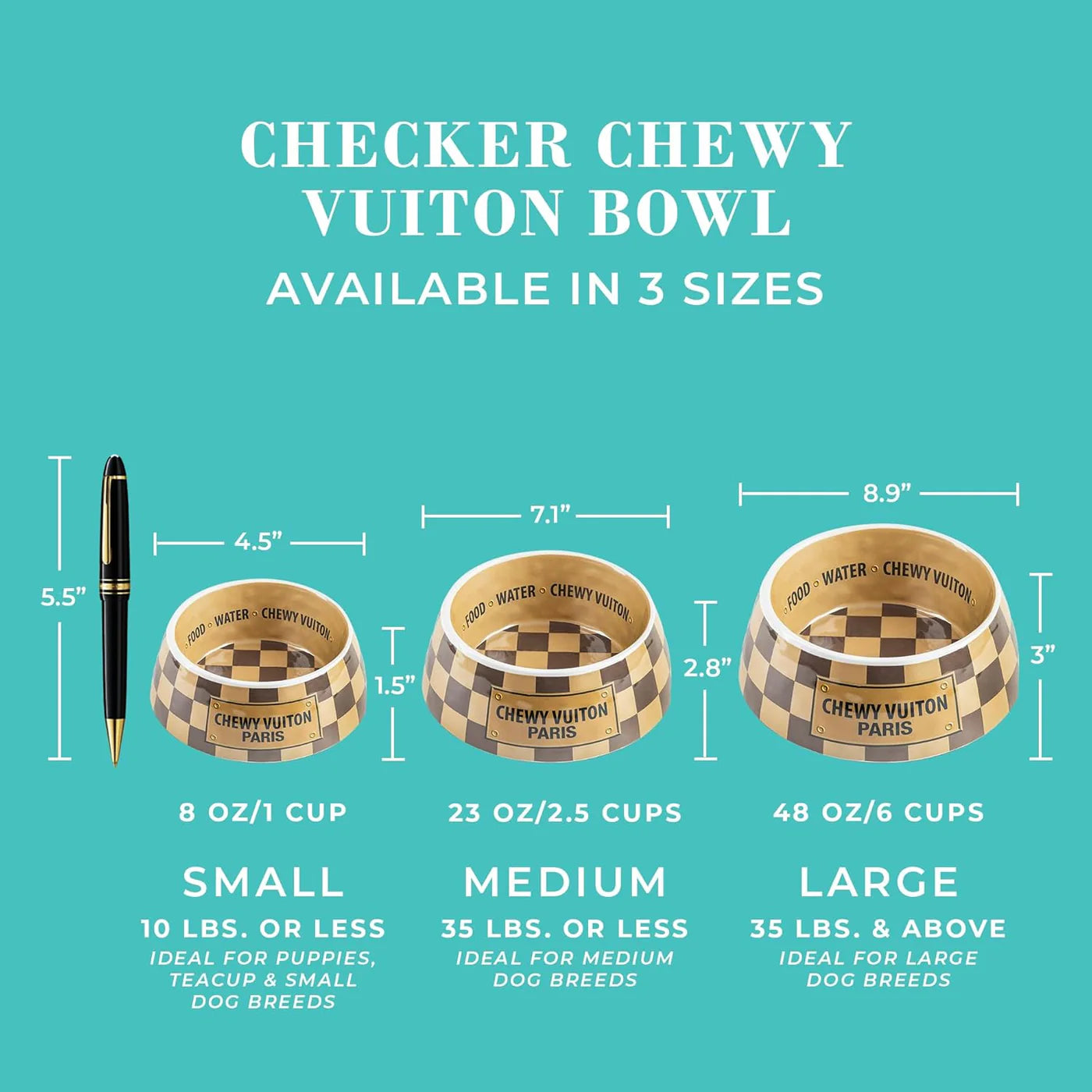 Checker Chewy Vuiton Pet Bowl - MEDIUM