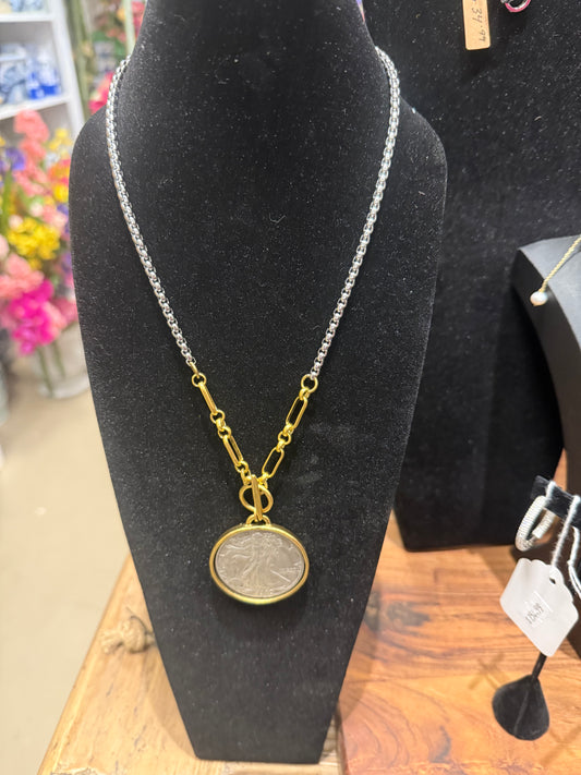 Tri-colored chain Coin necklace