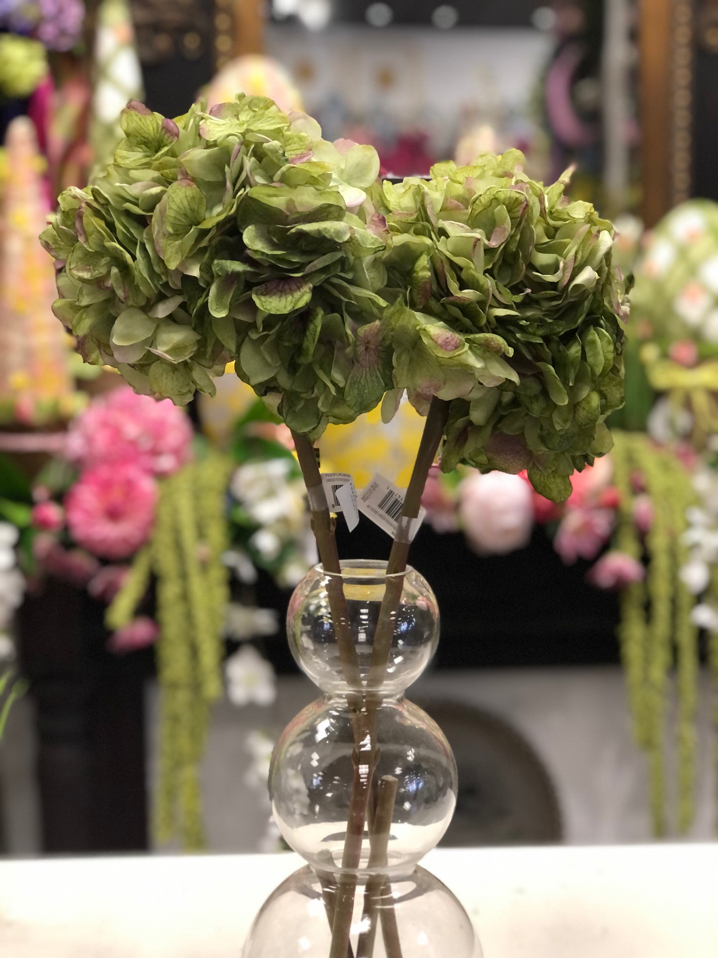 Gorgeous Dried Look  / Faux Silk Green Hydrangea Stems