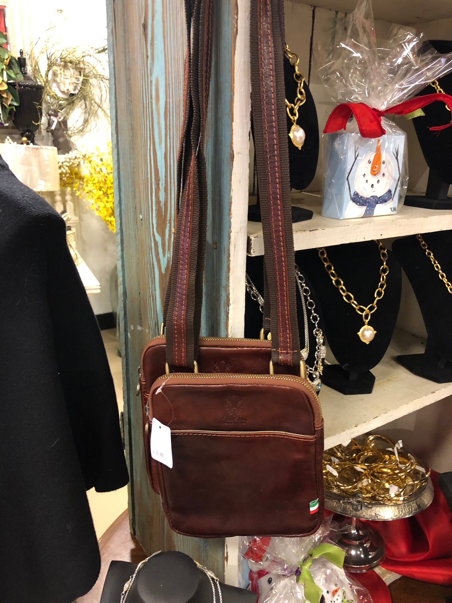 Brown leather cross bag