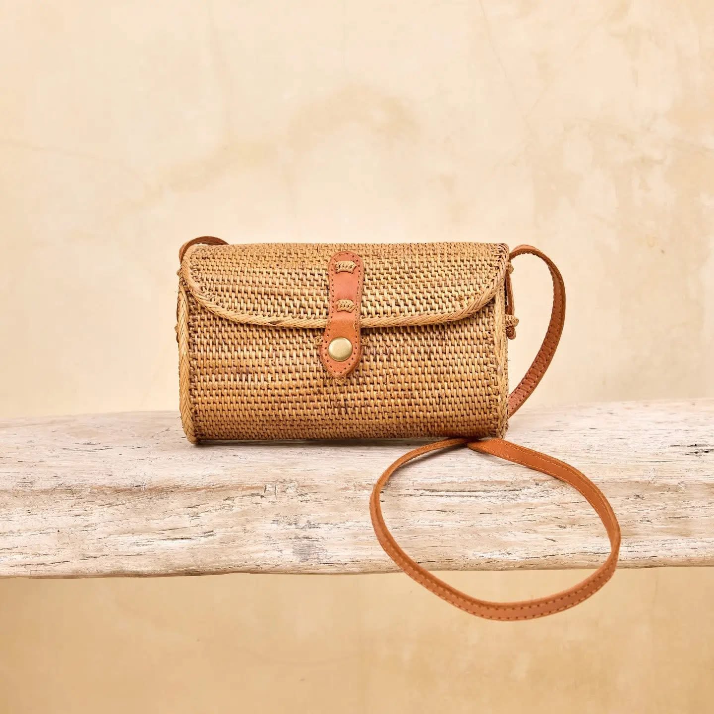 Ata Vine Rattan Straw Small Crossbody Bag