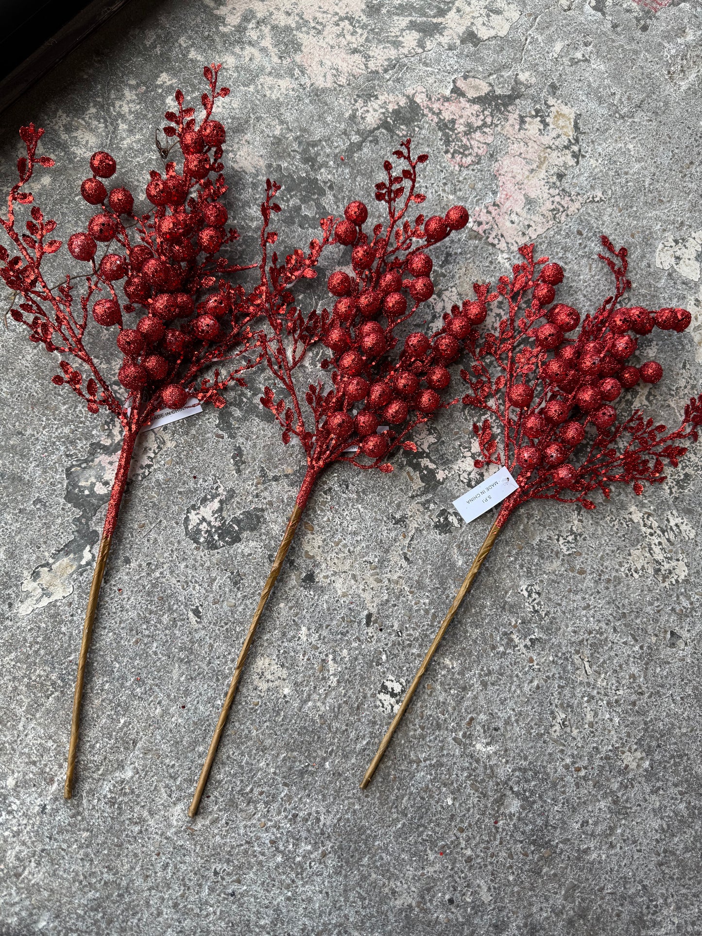 Bundle of 3 Red Glitter Berry Pick
