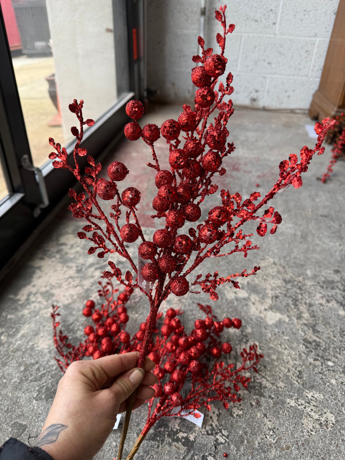 Bundle of 3 Red Glitter Berry Pick