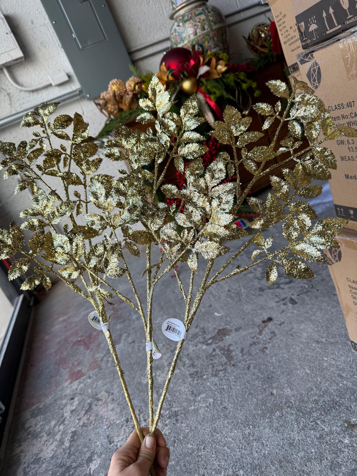 Bundle of 3 - 28” Gold Glitter Leaf Spray
