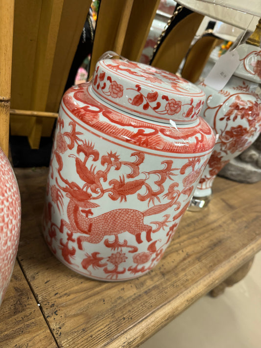 11” Coral Ginger Jar with Lid