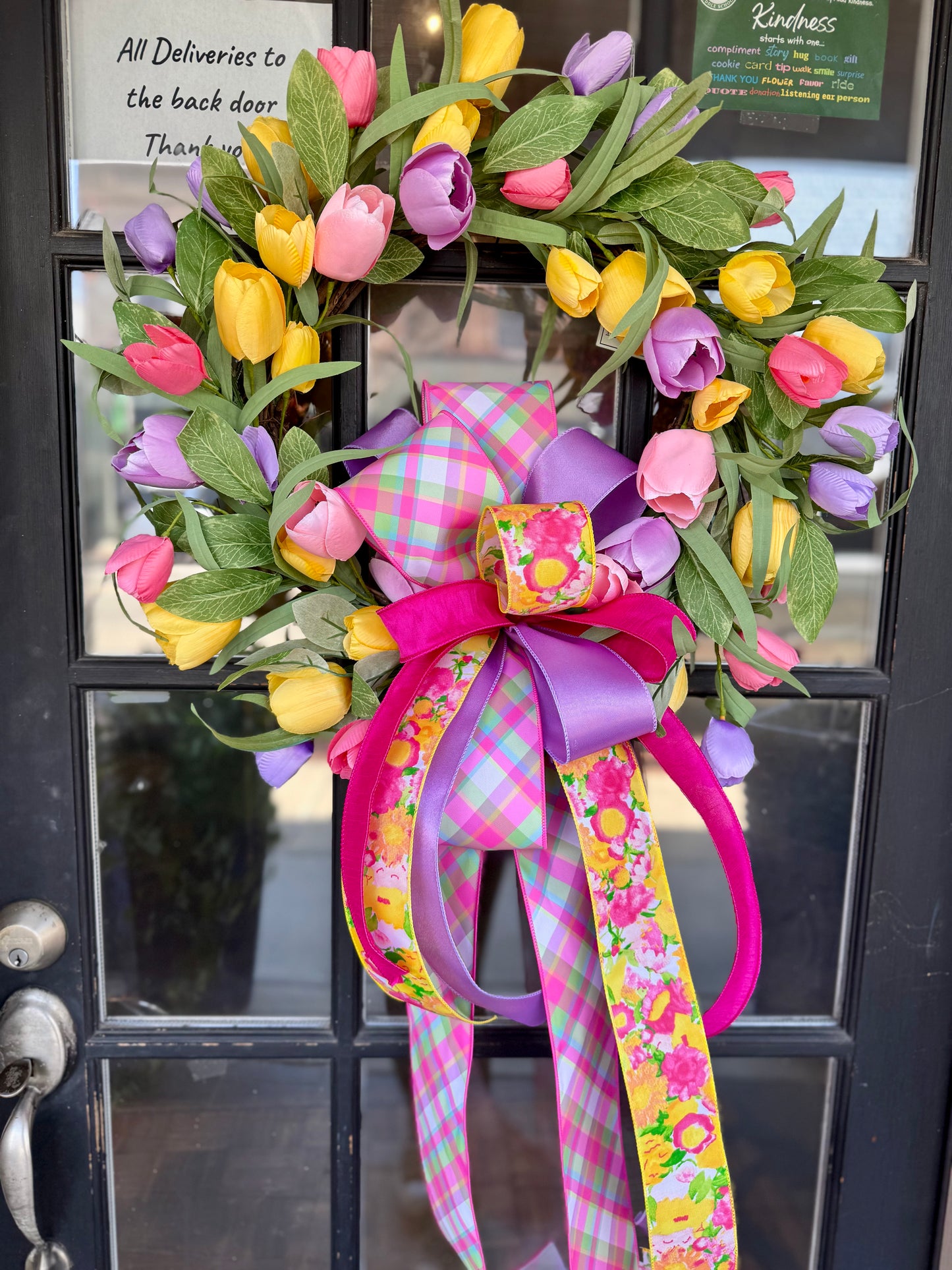 Mixed Tulip Wreath with Bow