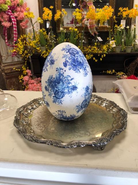 Large Blue and White Deco Egg Pattern 1