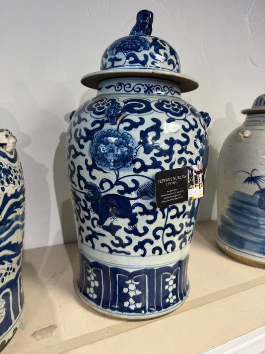 19” Authentic Blue & White Chinoiserie Temple Jar