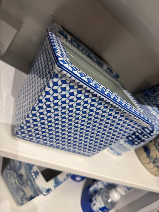 Blue & White Rectangle Planter