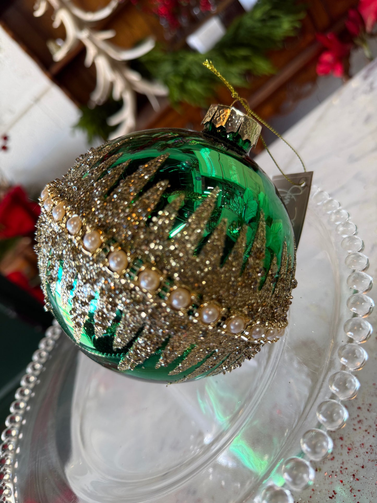 120 mm Glitter Pearl Band Glass Ornament