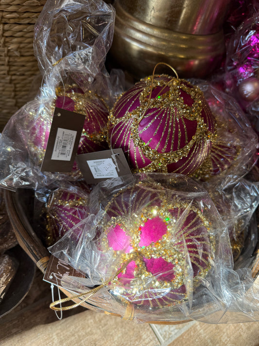 120mm Fuchsia & Gold Glitter Ball Ornament
