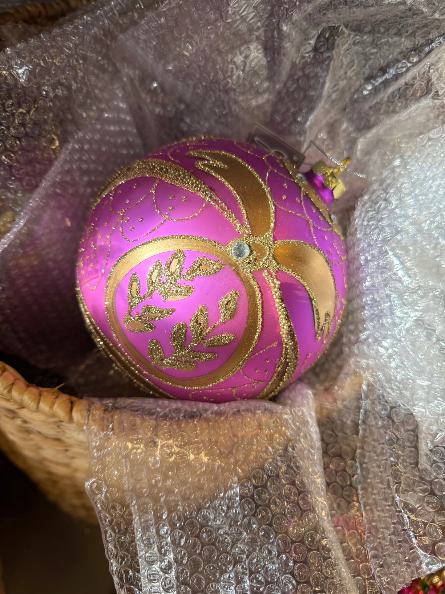 150mm Gold & Pink Ball Ornament
