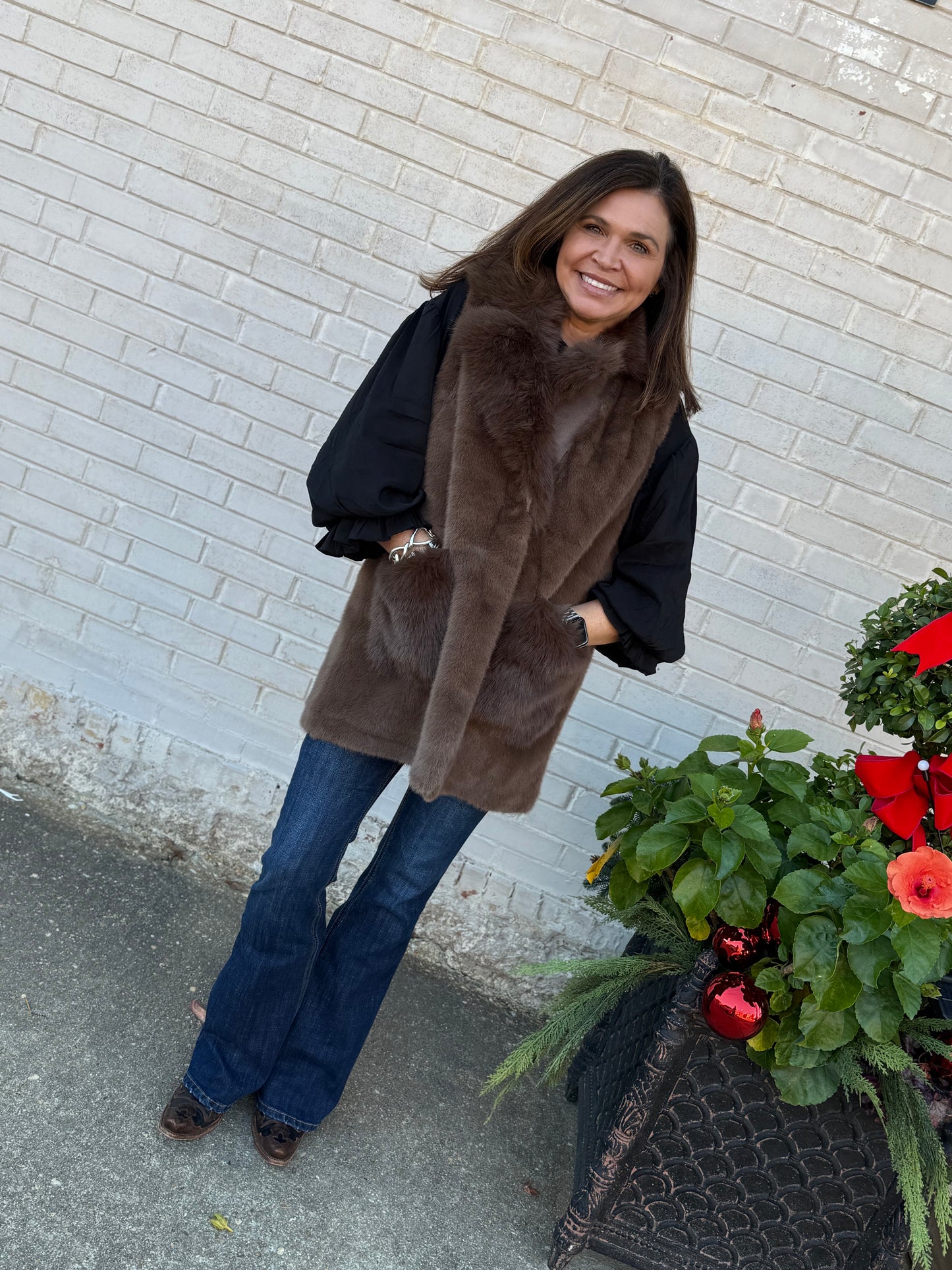 Brown Fur Vest with Pockets