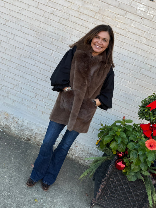 Brown Fur Vest with Pockets
