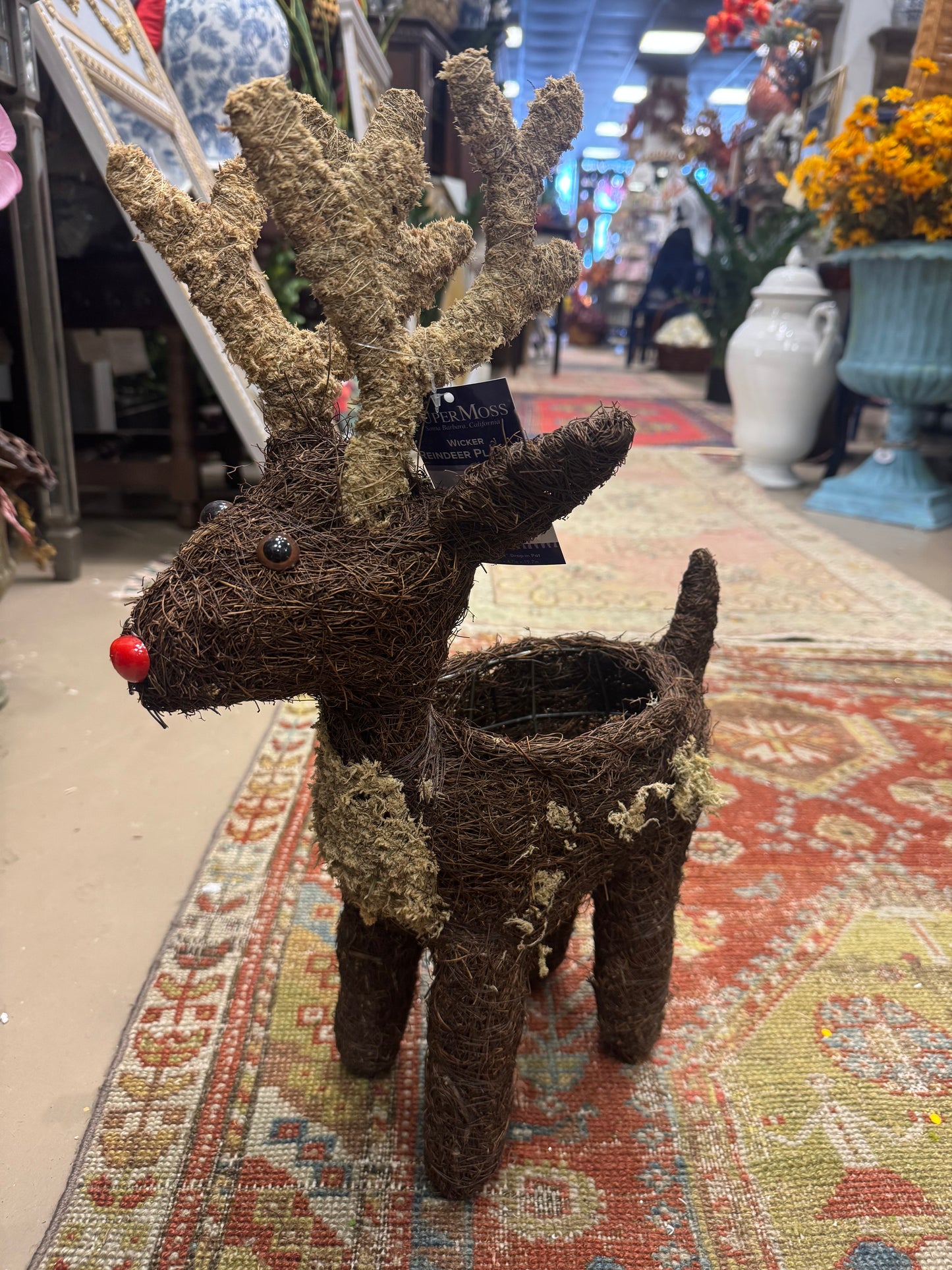 Wicker Standing Reindeer Planter