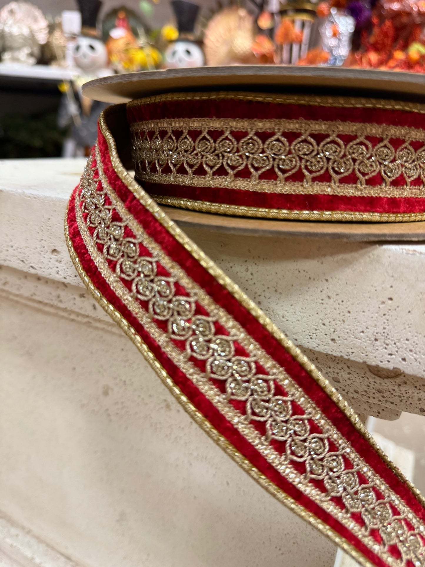 1.5” Sheldon Velvet Double Fused Metallic Red Ribbon