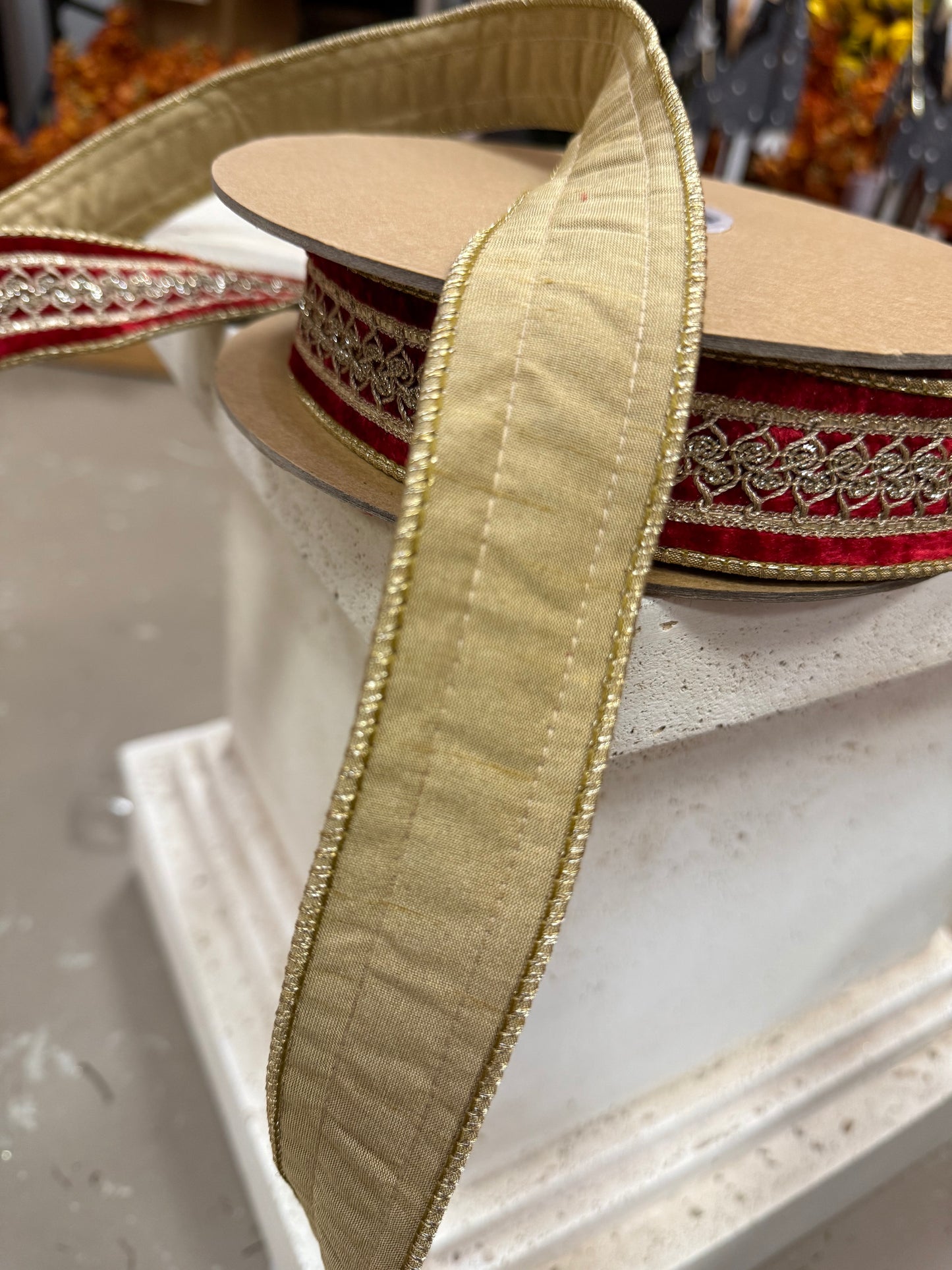 1.5” Sheldon Velvet Double Fused Metallic Red Ribbon