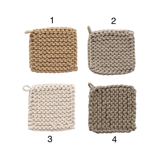 SET of 4 Cotton Crocheted Pot Holder - 4 colors
