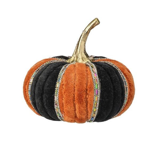 Orange & Black 6” Jeweled Velvet Pumpkin