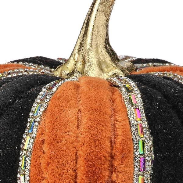 Orange & Black 6” Jeweled Velvet Pumpkin