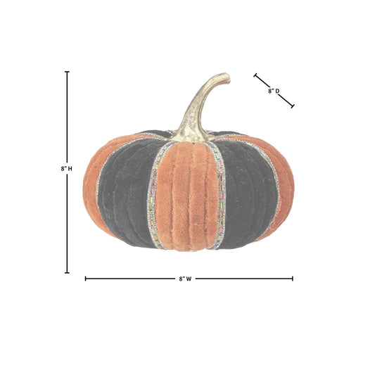 Orange & Black 8” Jeweled Velvet Pumpkin