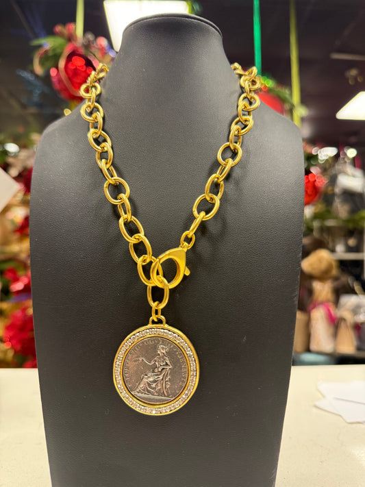 Gold Majesty Coin Statement Necklace