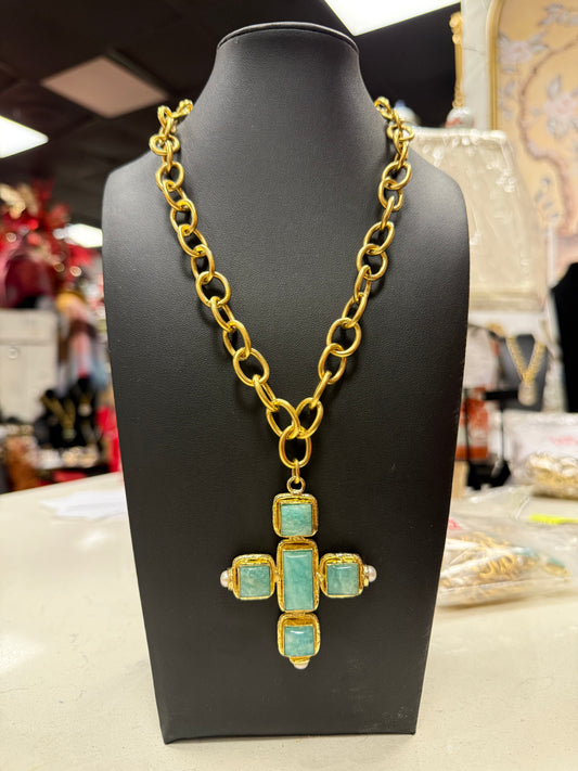 Gold Cross Statement Chain Necklace