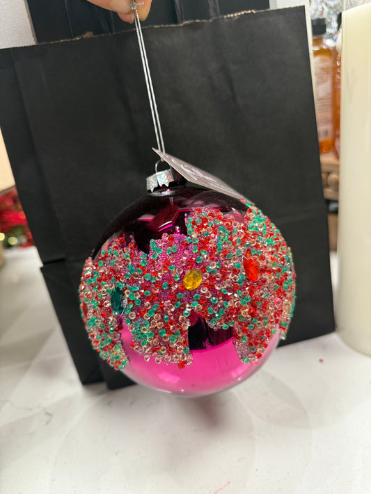 120mm Shiny Beaded Hot Pink Ornament - glass