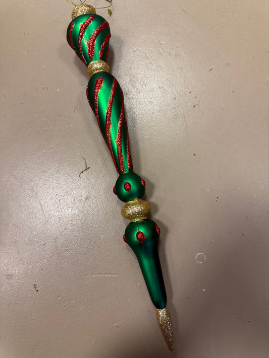 17” Glitter Finial Ornament - Green