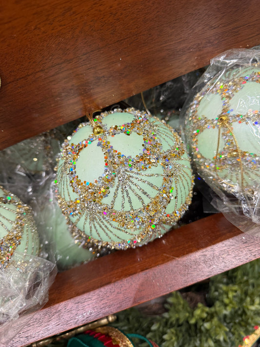 120mm Mint Green Glitter Ornament