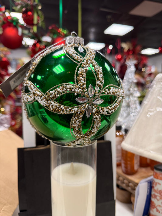 150mm Green Beaded Ball - Glass