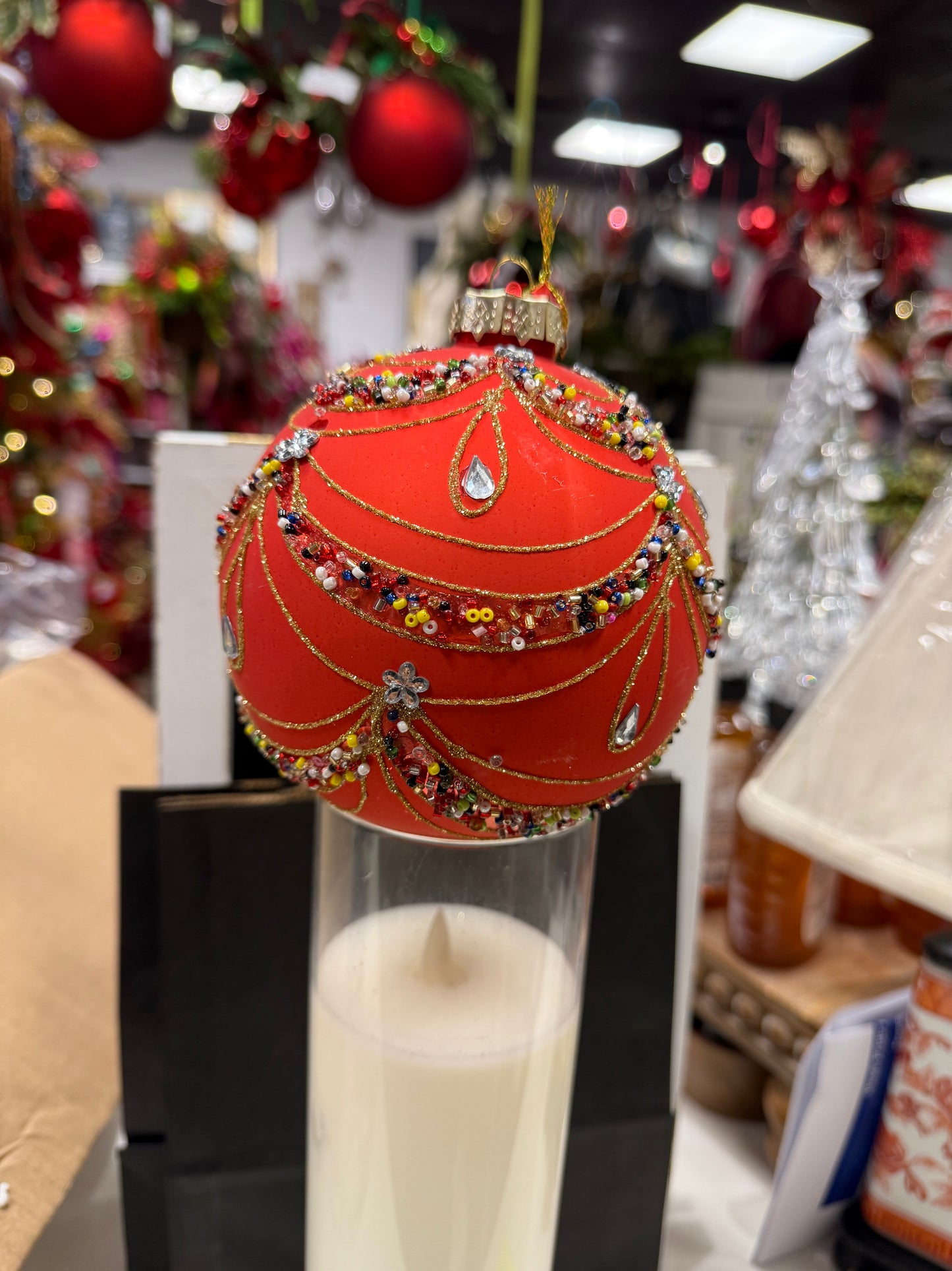 120mm Orange Beaded Ornament - glass