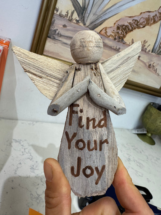 SET of 3 - Find Your Joy Driftwood Angel Ornament