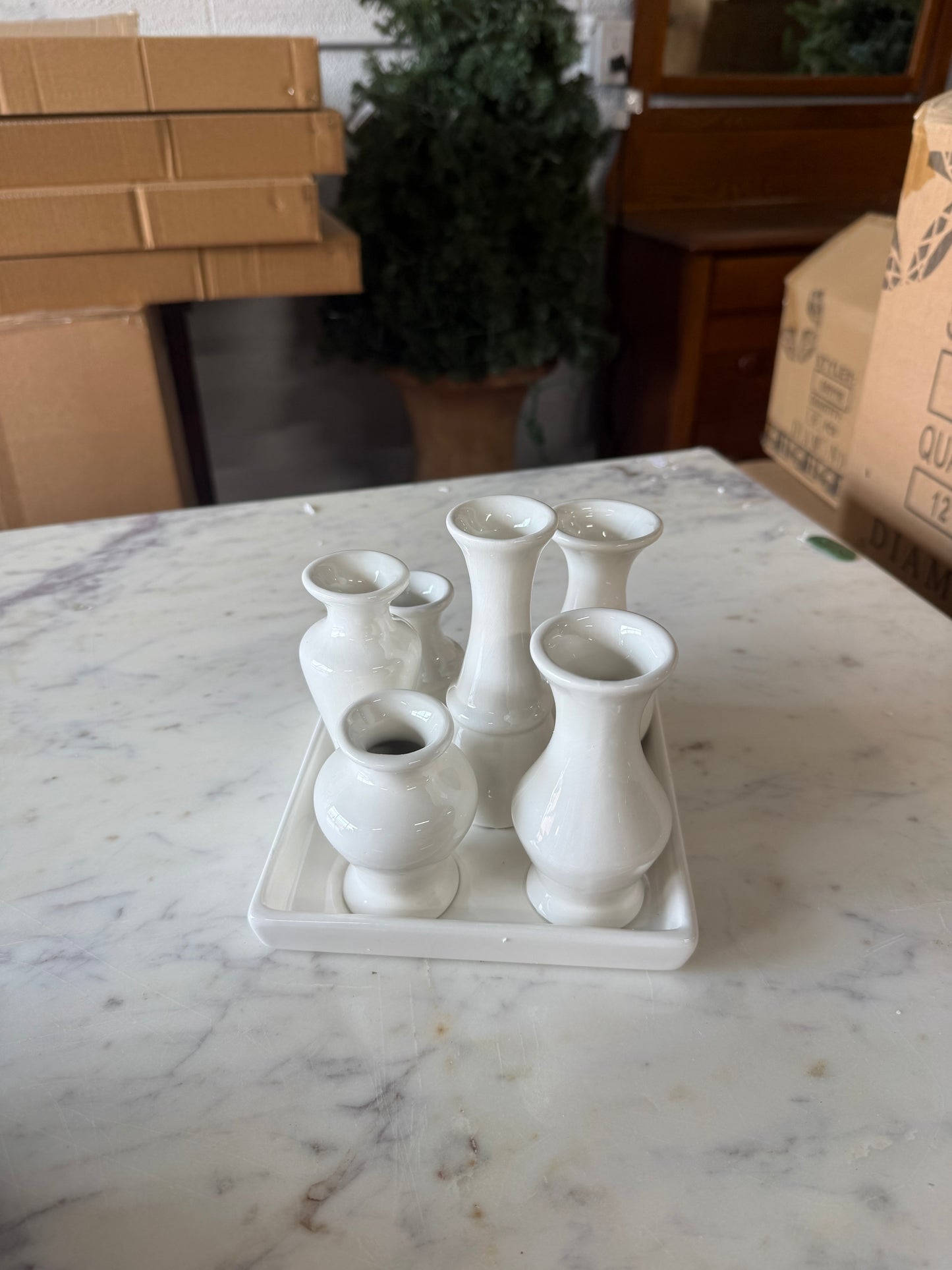 White Ceramic Bud Vase Tray